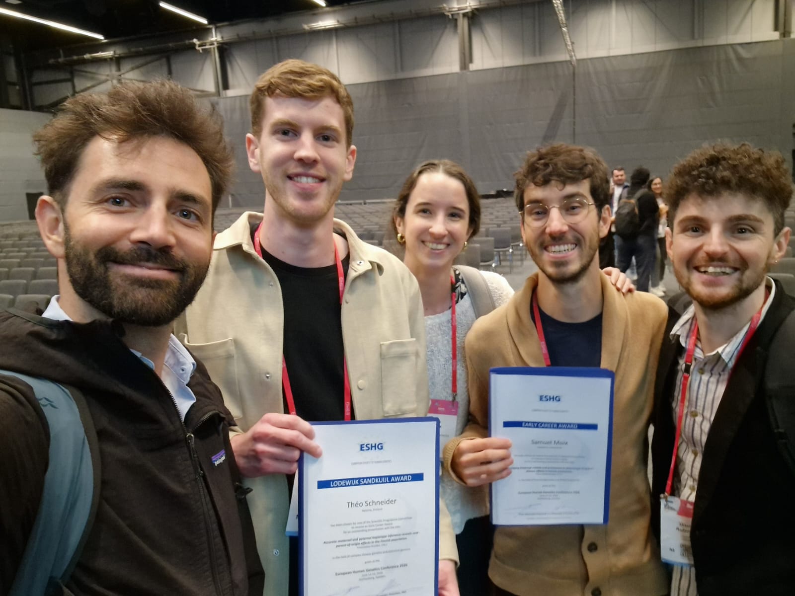 Celebrating Théo's award with Samuel Moix and previous winners Robin Hofmeister and Chiara Auwerx